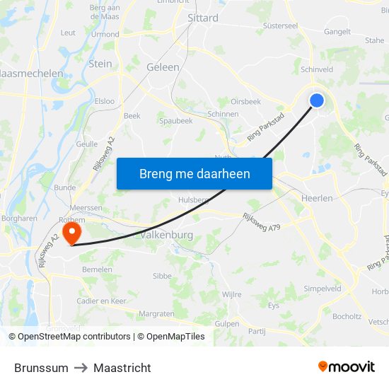 Brunssum to Maastricht map