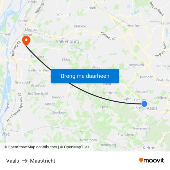 Vaals to Maastricht map