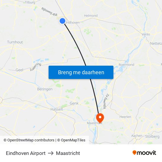 Eindhoven Airport to Maastricht map