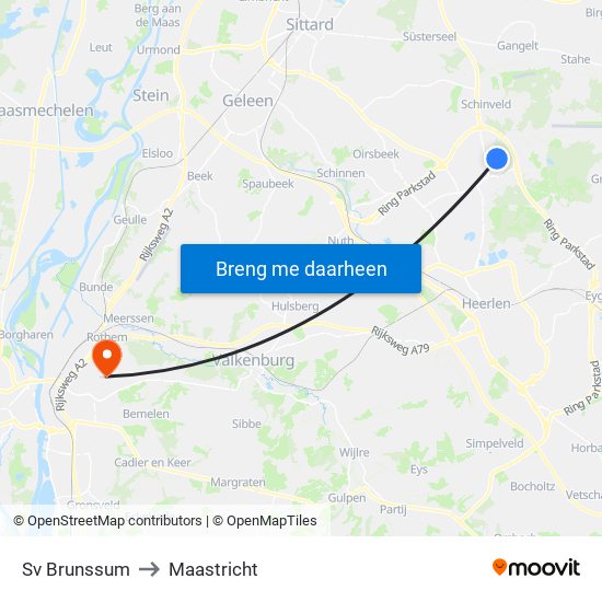 Sv Brunssum to Maastricht map