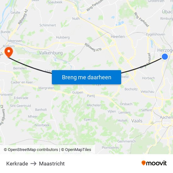 Kerkrade to Maastricht map