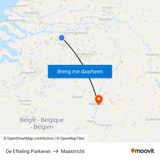 De Efteling Parkeren to Maastricht map