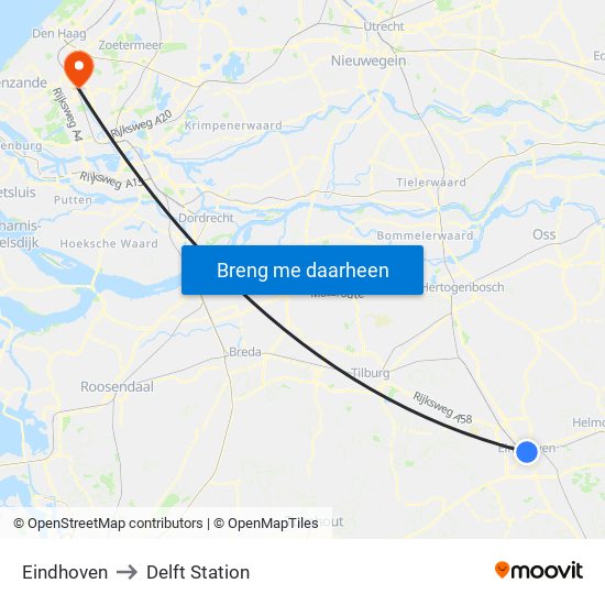 Eindhoven to Delft Station map