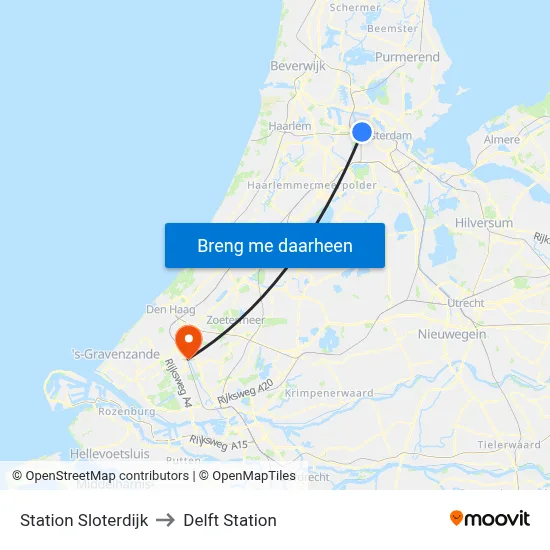Station Sloterdijk to Delft Station map