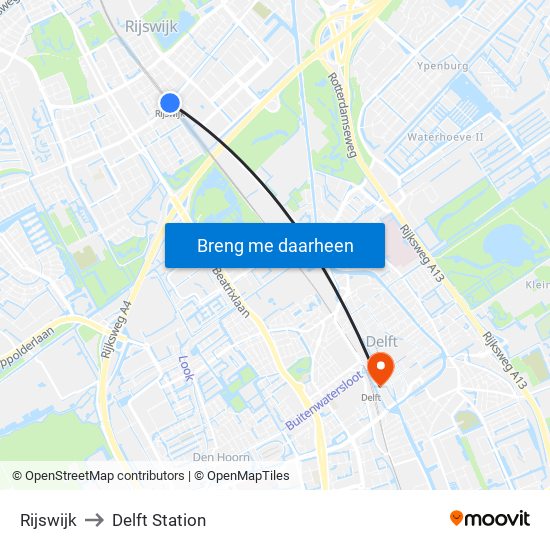 Rijswijk to Delft Station map