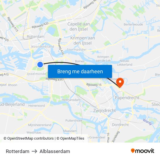 Rotterdam to Alblasserdam map