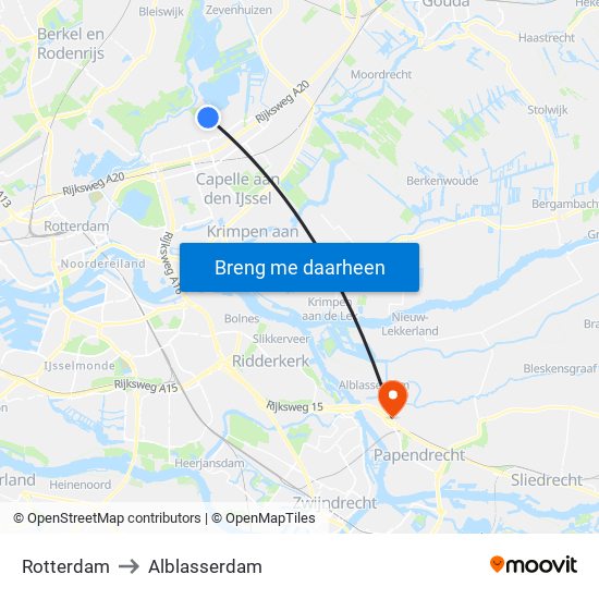 Rotterdam to Alblasserdam map