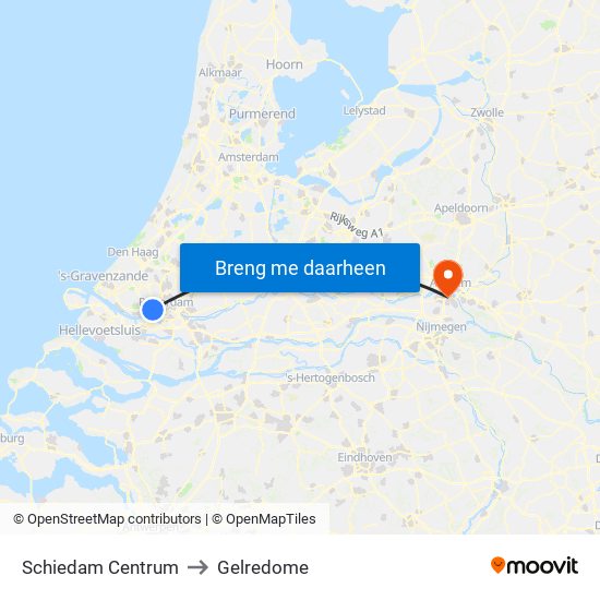 Schiedam Centrum to Gelredome map