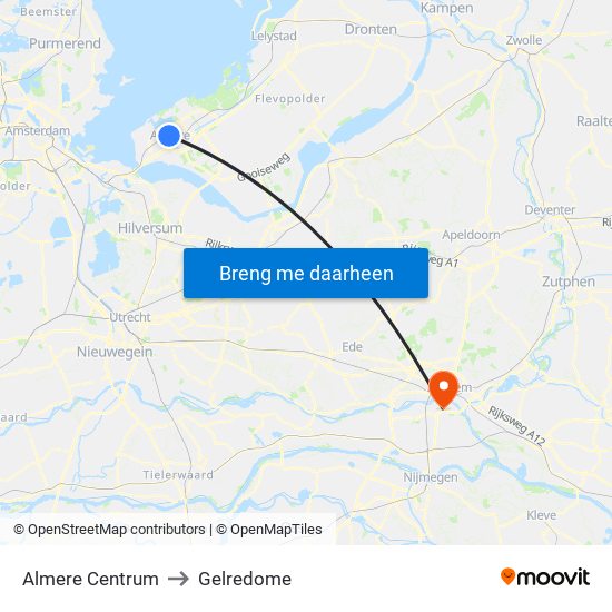 Almere Centrum to Gelredome map