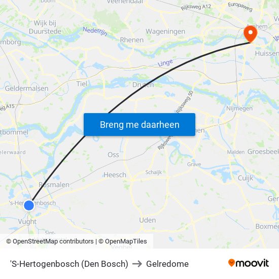 'S-Hertogenbosch (Den Bosch) to Gelredome map