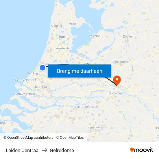 Leiden Centraal to Gelredome map