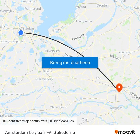 Amsterdam Lelylaan to Gelredome map