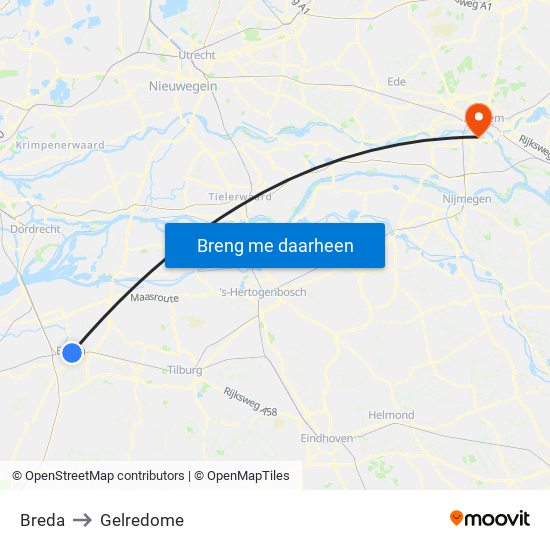 Breda to Gelredome map