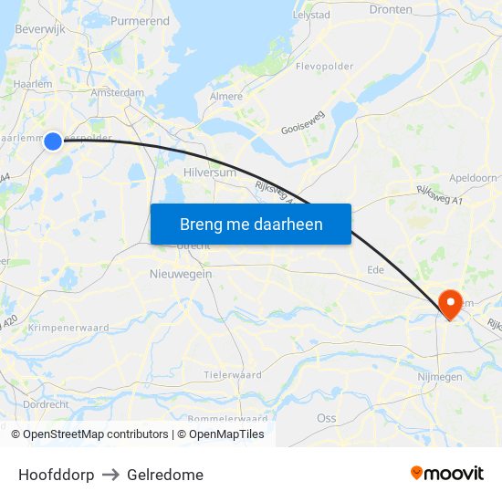 Hoofddorp to Gelredome map