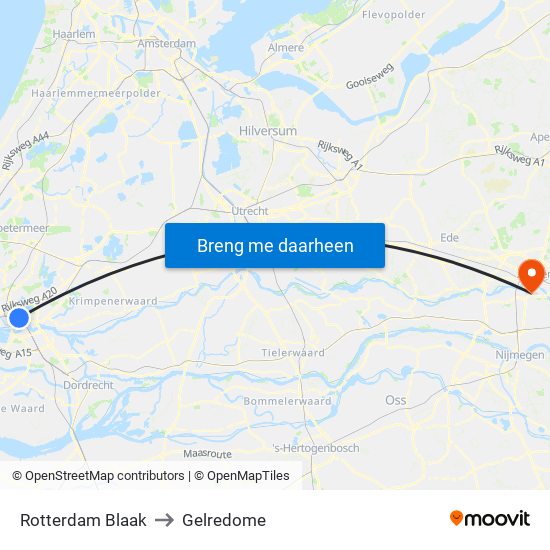 Rotterdam Blaak to Gelredome map