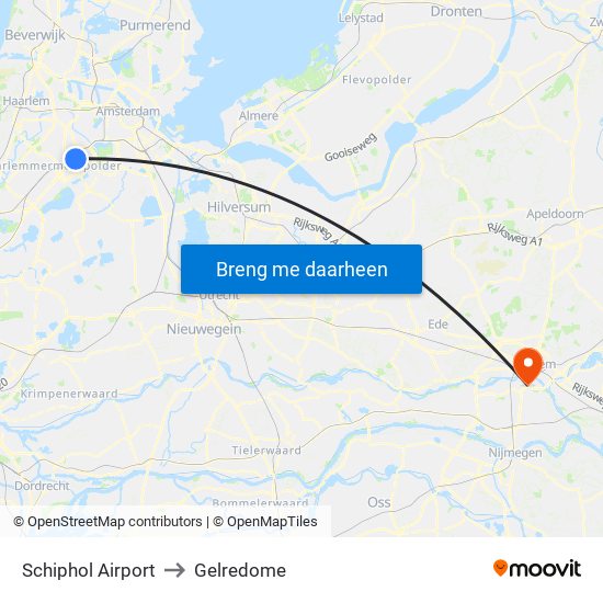 Schiphol Airport to Gelredome map