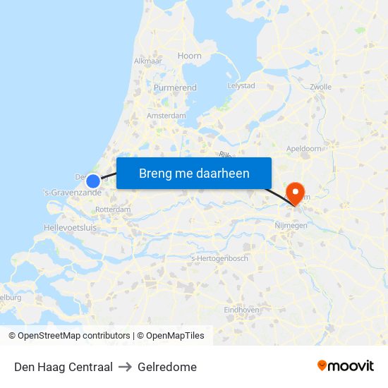 Den Haag Centraal to Gelredome map