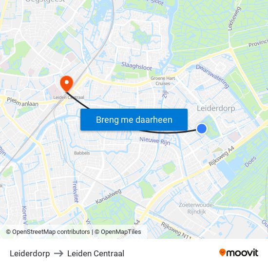 Leiderdorp to Leiden Centraal map