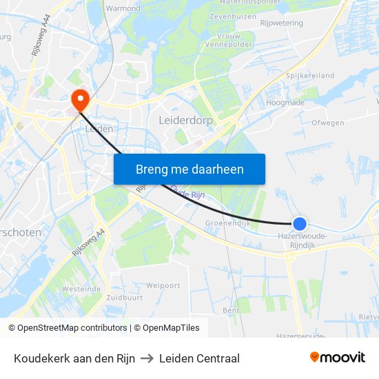 Koudekerk aan den Rijn to Leiden Centraal map