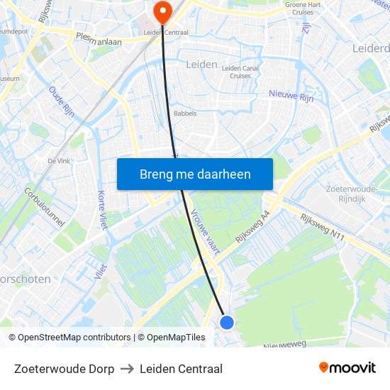 Zoeterwoude Dorp to Leiden Centraal map