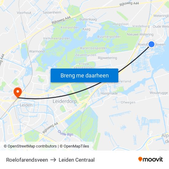 Roelofarendsveen to Leiden Centraal map