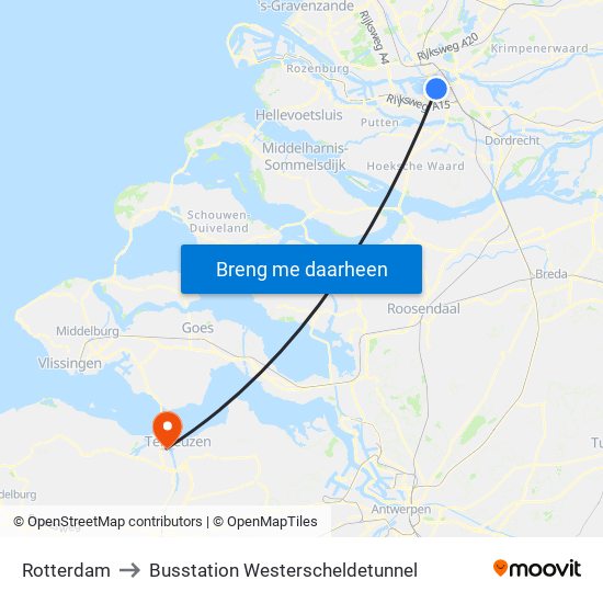 Rotterdam to Busstation Westerscheldetunnel map