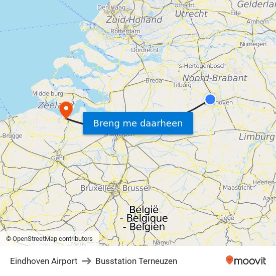 Eindhoven Airport to Busstation Terneuzen map