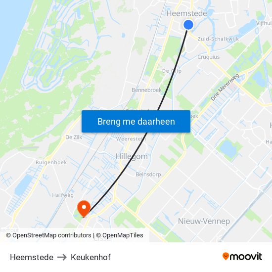 Heemstede to Keukenhof map