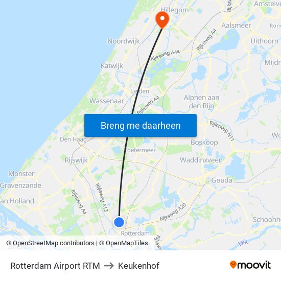 Rotterdam Airport RTM to Keukenhof map