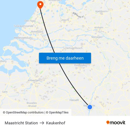 Maastricht Station to Keukenhof map