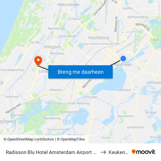 Radisson Blu Hotel Amsterdam Airport Schiphol to Keukenhof map