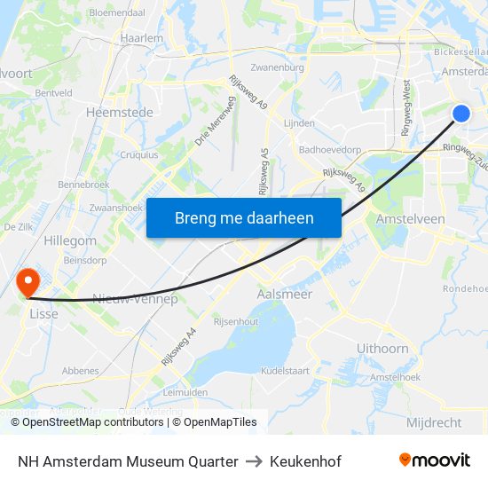 NH Amsterdam Museum Quarter to Keukenhof map