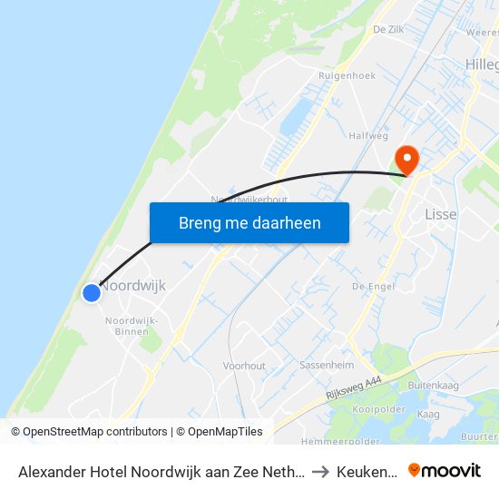 Alexander Hotel Noordwijk aan Zee Netherlands to Keukenhof map
