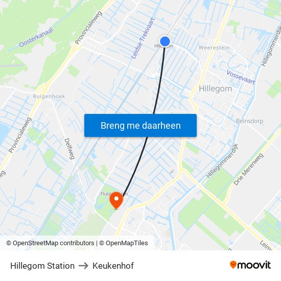 Hillegom Station to Keukenhof map