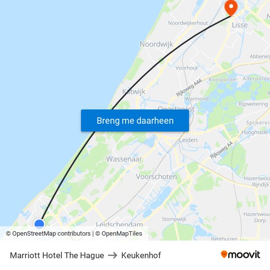 Marriott Hotel The Hague to Keukenhof map