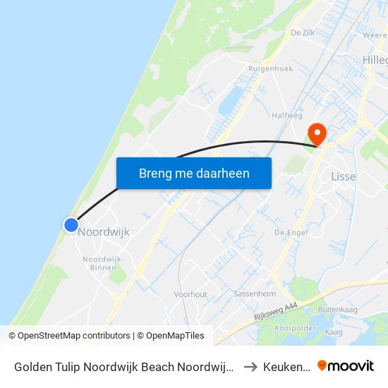 Golden Tulip Noordwijk Beach Noordwijk aan Zee to Keukenhof map