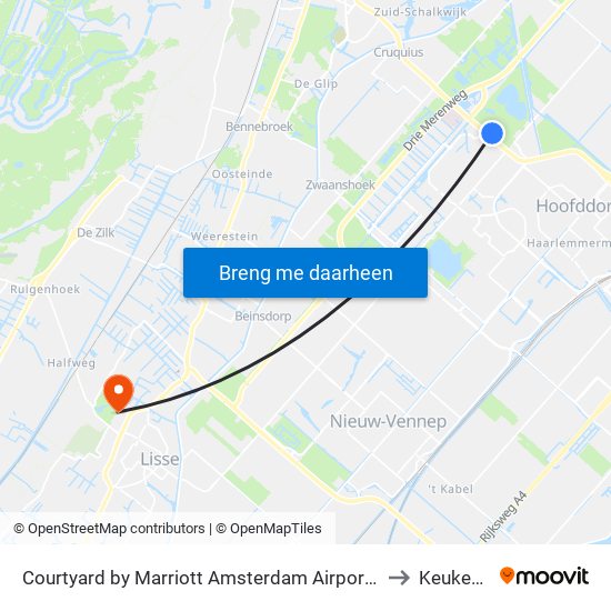 Courtyard by Marriott Amsterdam Airport Hoofddorp to Keukenhof map