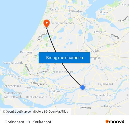 Gorinchem to Keukenhof map