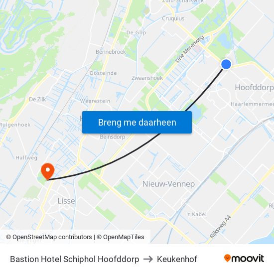 Bastion Hotel Schiphol Hoofddorp to Keukenhof map