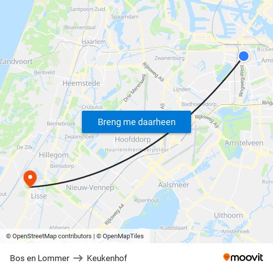 Bos en Lommer to Keukenhof map