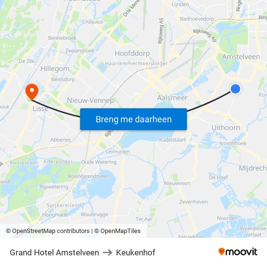 Grand Hotel Amstelveen to Keukenhof map