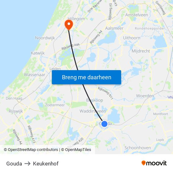 Gouda to Keukenhof map