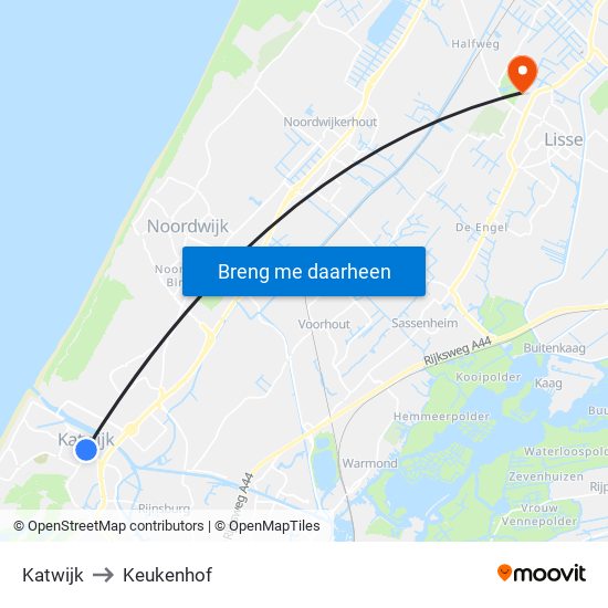 Katwijk to Keukenhof map