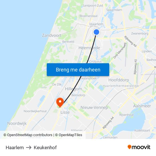Haarlem to Keukenhof map