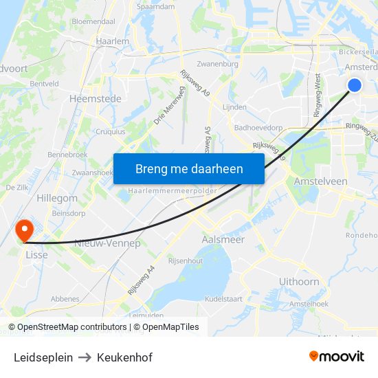 Leidseplein to Keukenhof map