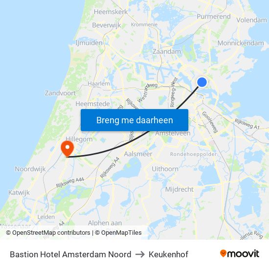 Bastion Hotel Amsterdam Noord to Keukenhof map