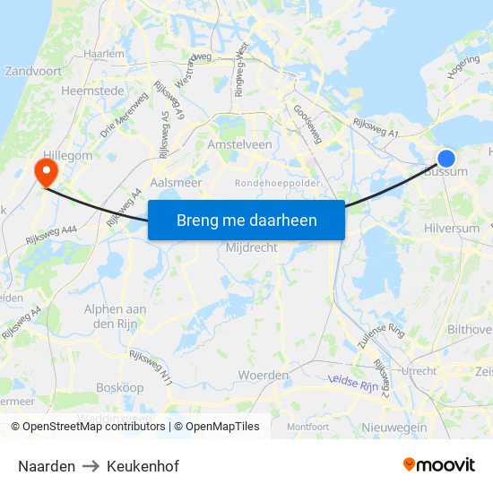 Naarden to Keukenhof map