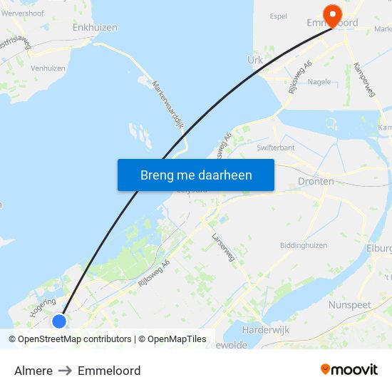 Almere to Emmeloord map