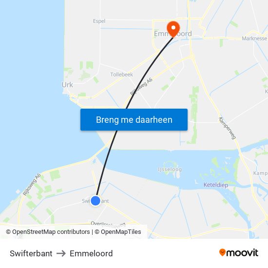 Swifterbant to Emmeloord map