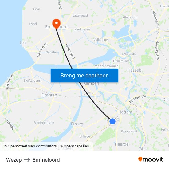 Wezep to Emmeloord map